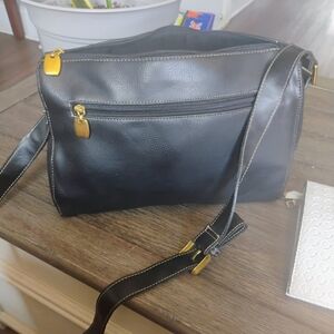 Black and Gold Leather Shoulder Bag with Adjustable Strap
